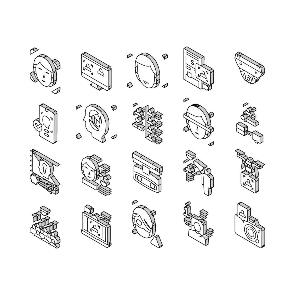 face Eu iria tecnologia coleção isométrico ícones conjunto vetor