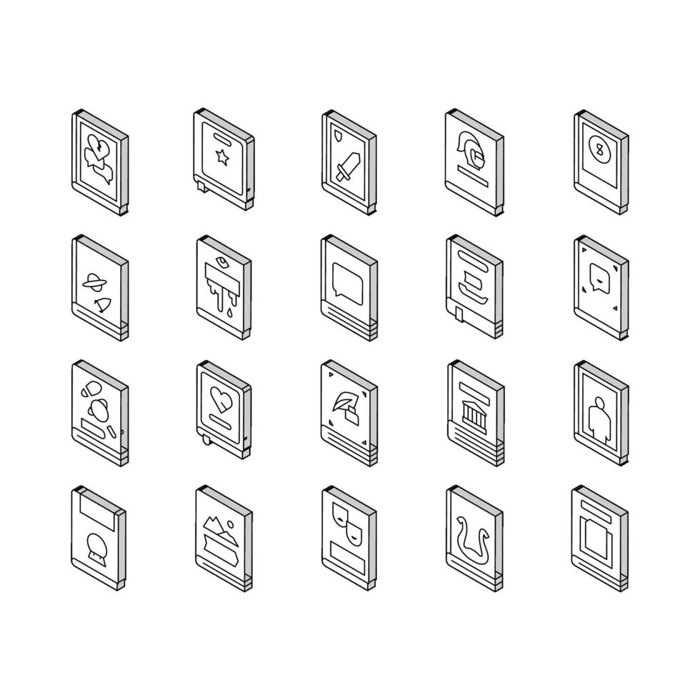 literário gêneros livros coleção isométrico ícones conjunto vetor