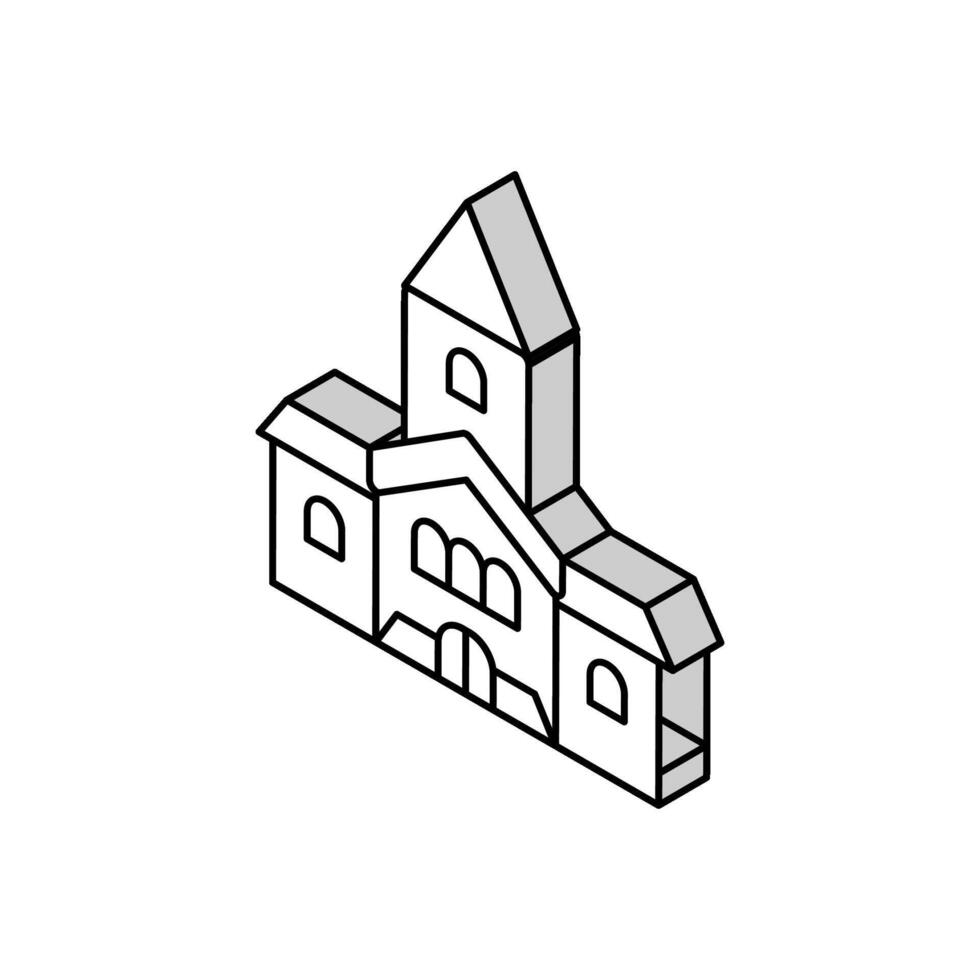 Igreja construção isométrico ícone vetor ilustração