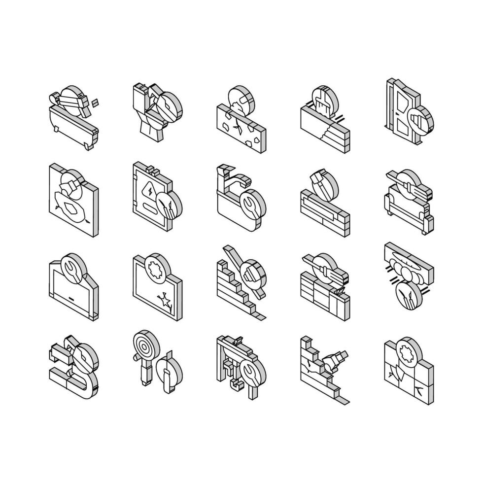 casa reparar ocupação coleção isométrico ícones conjunto vetor
