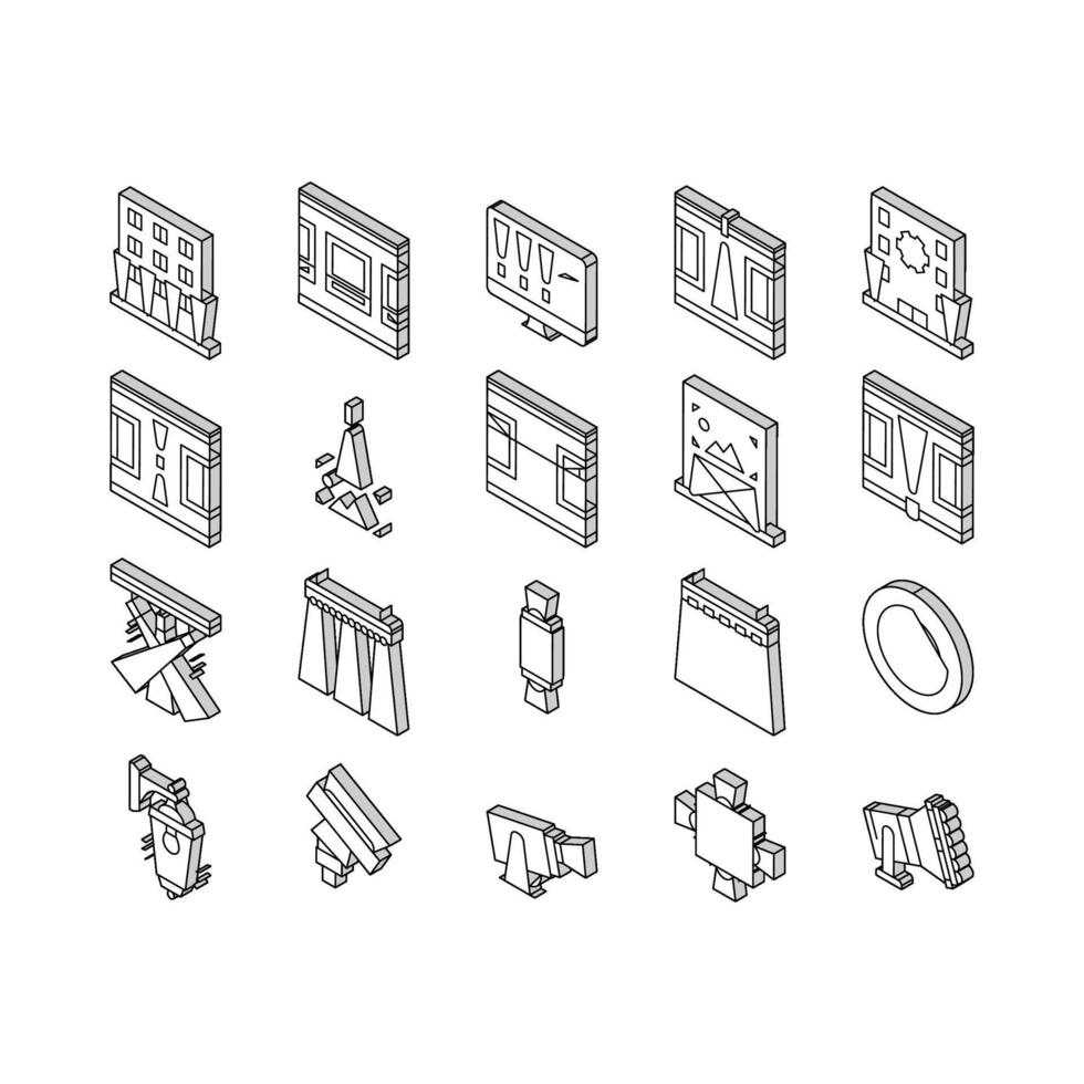 fachada iluminação ferramenta coleção isométrico ícones conjunto vetor