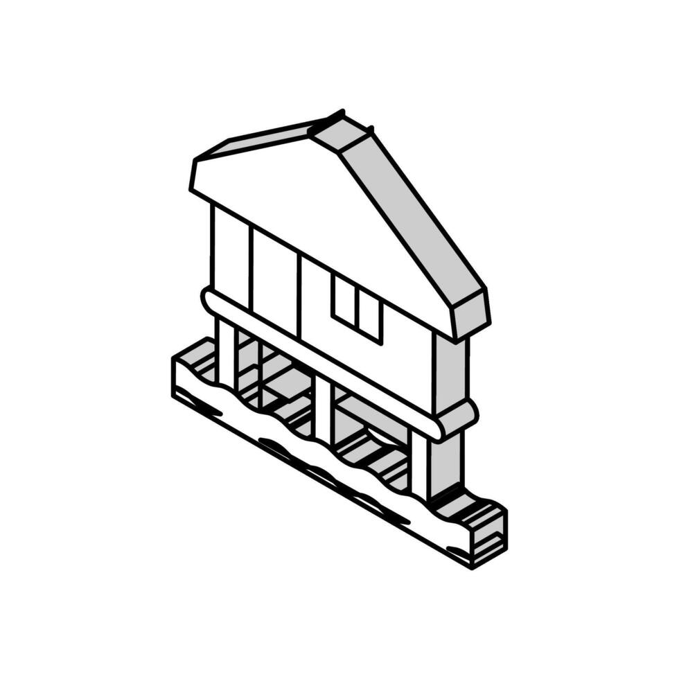 bangalô construção em água isométrico ícone vetor ilustração