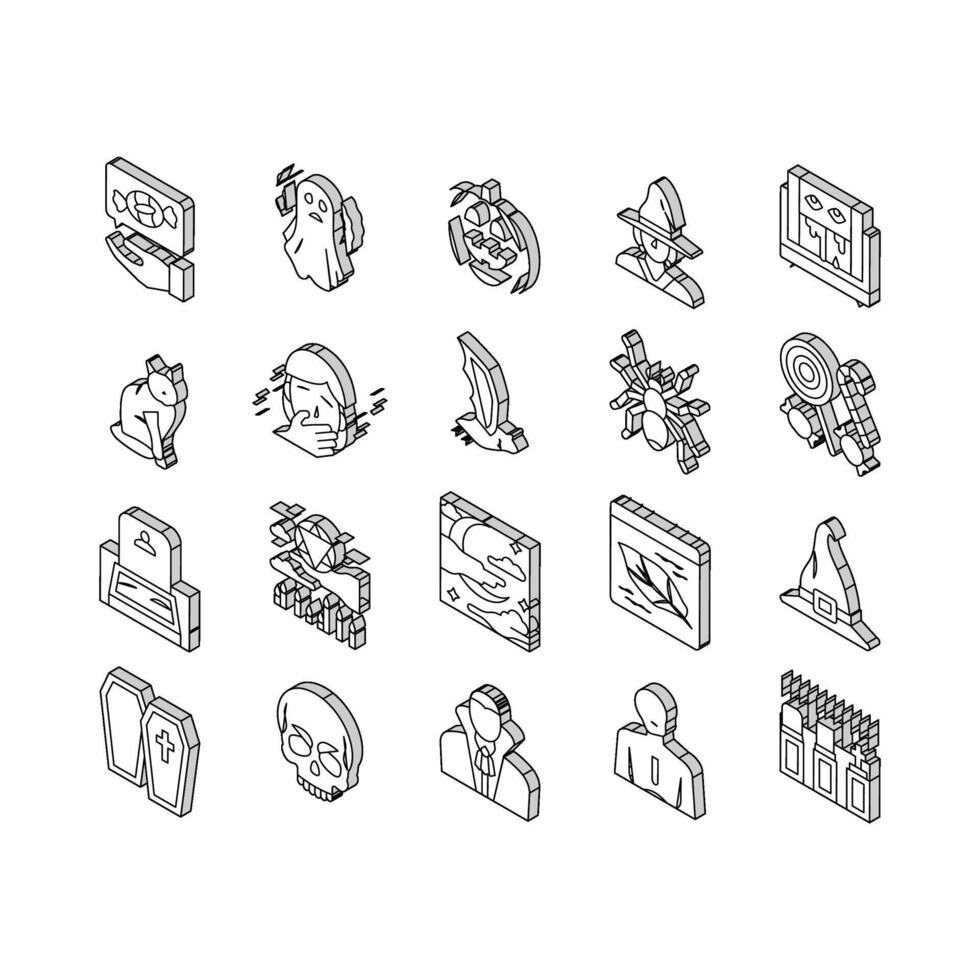 dia das Bruxas outono estação feriado isométrico ícones conjunto vetor