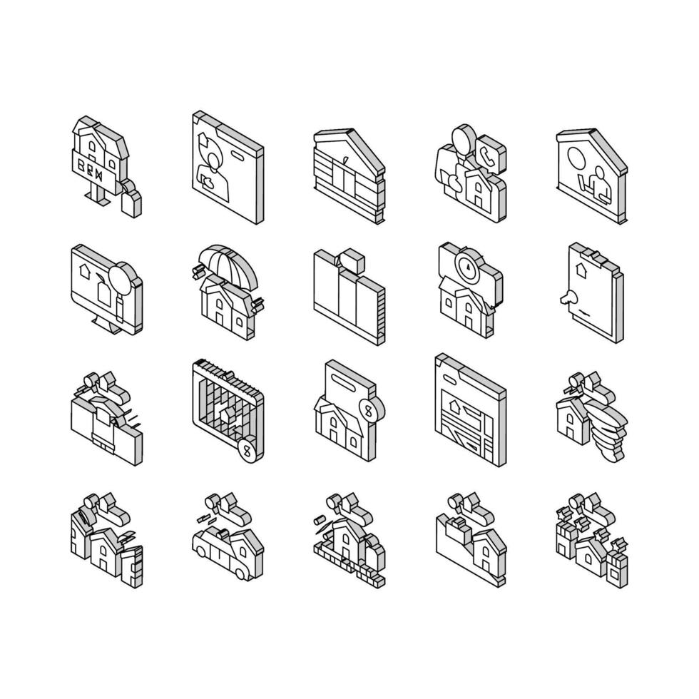 propriedade aluguel agência coleção isométrico ícones conjunto vetor