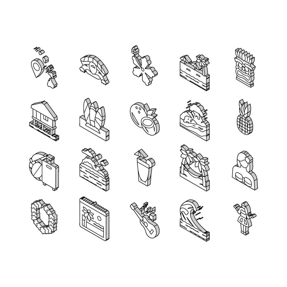 Havaí ilha período de férias recorrer isométrico ícones conjunto vetor