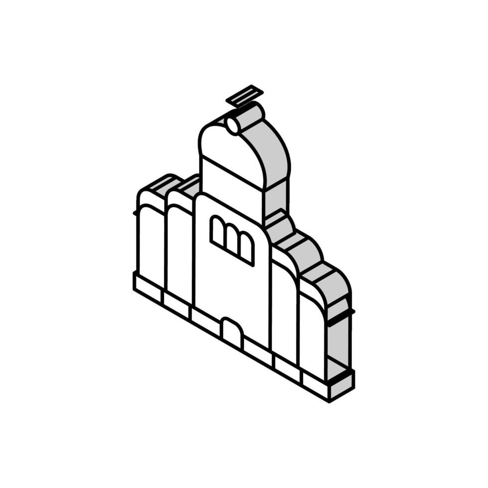 Igreja ou mosteiro cristandade construção isométrico ícone vetor ilustração