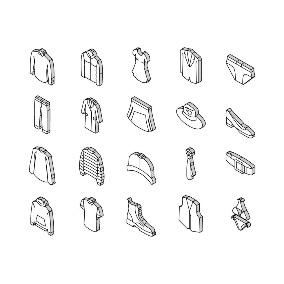 roupas e vestindo acessórios isométrico ícones conjunto vetor