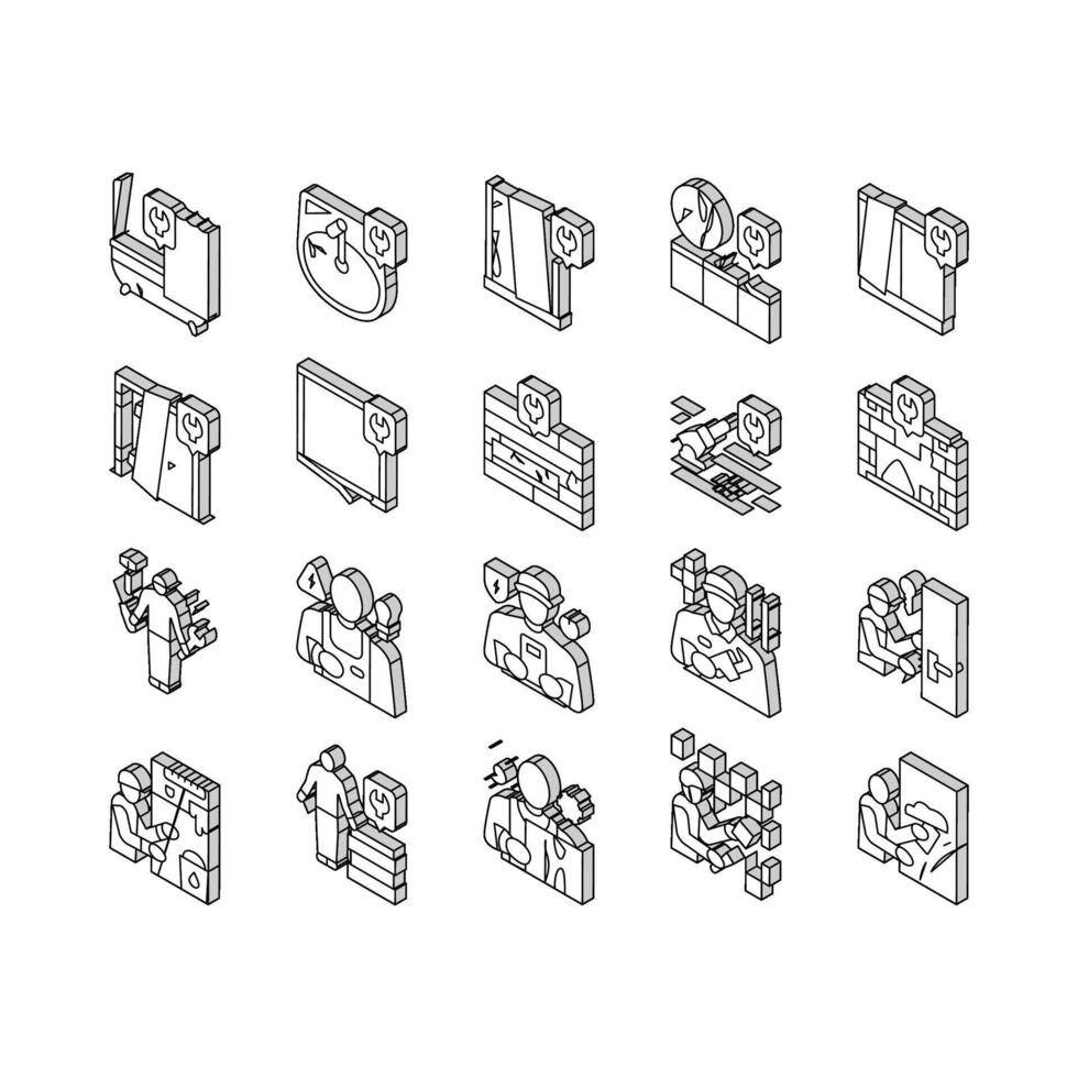 reparar mobília e construção isométrico ícones conjunto vetor