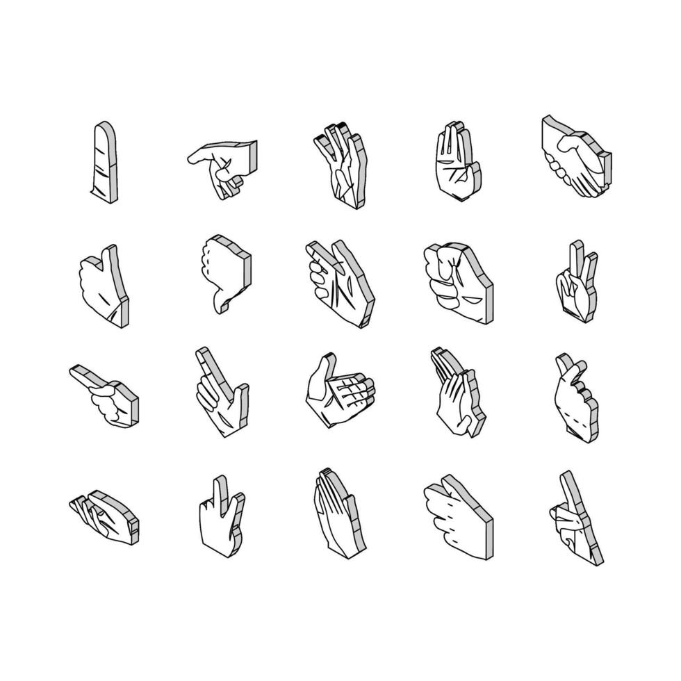 mão gesto e gesticular isométrico ícones conjunto vetor