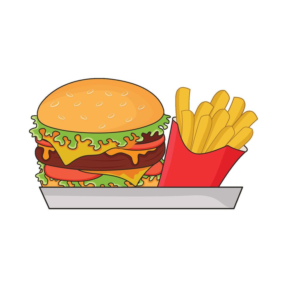 ilustração do hamburguer e fritas vetor