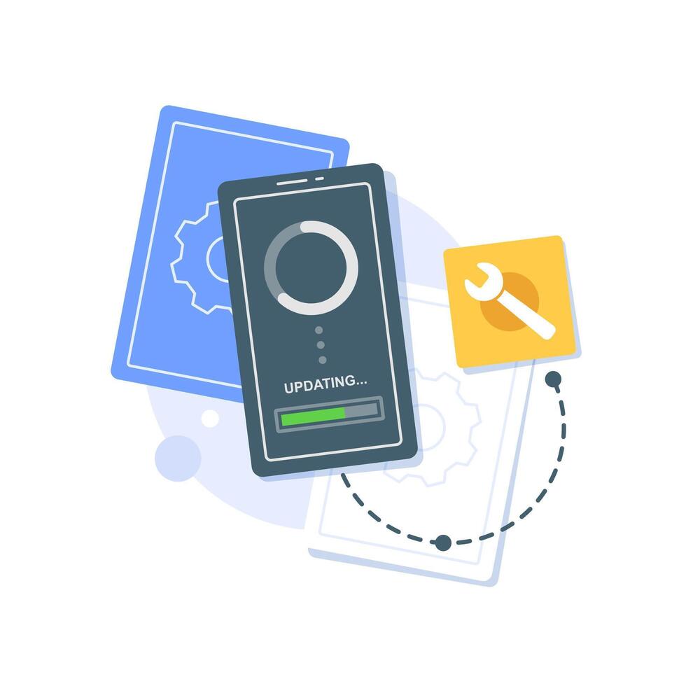 reparar e atualizar conceito atualizando processo Carregando em Smartphone tela, plana Projeto ícone vetor ilustração