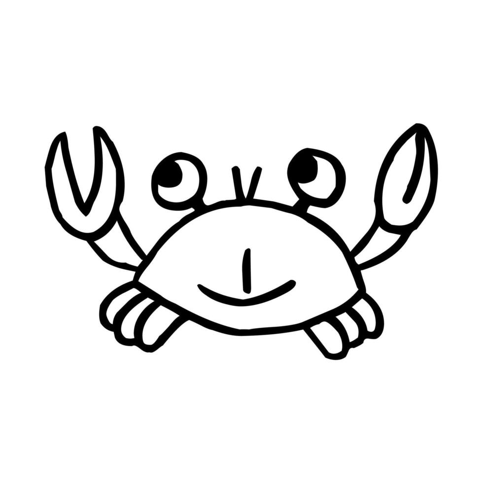 Preto e branco engraçado mão desenhado caranguejo linha ícone vetor