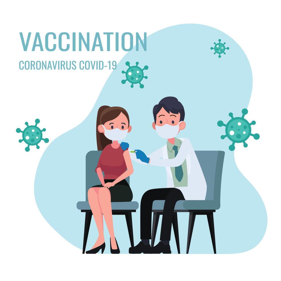 médico faz a injeção do gripe vacina para mulheres dentro hospital. coronavírus, covid-19 , prevenção e imunizar. vetor