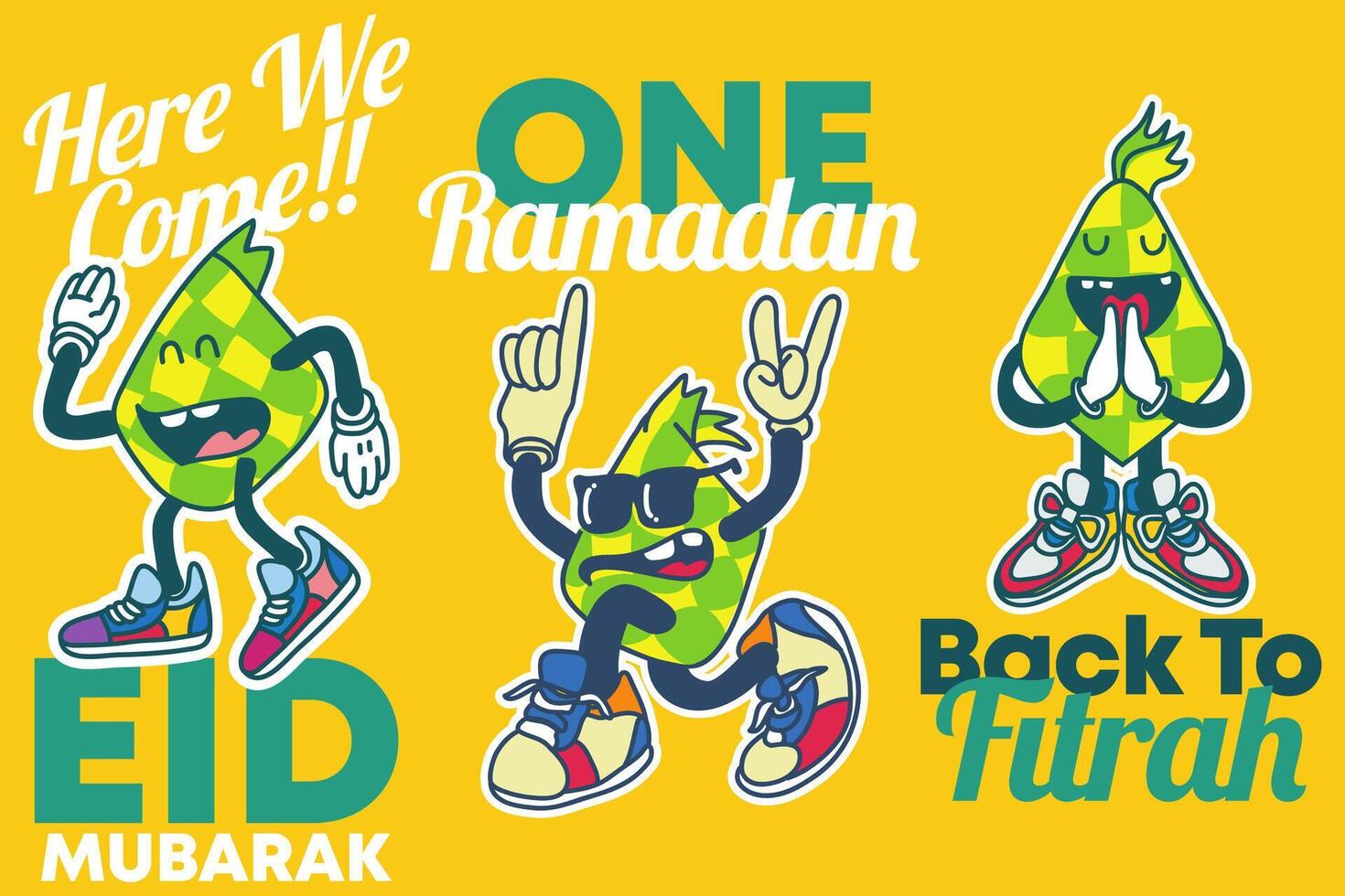 ilustrado vetor ketupat personagem para eid Mubarak celebração