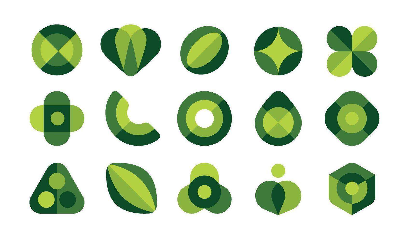 minimalista logotipo formas. abstrato verde geométrico elementos, saudável fresco Comida e orgânico produtos. vetor isolado conjunto