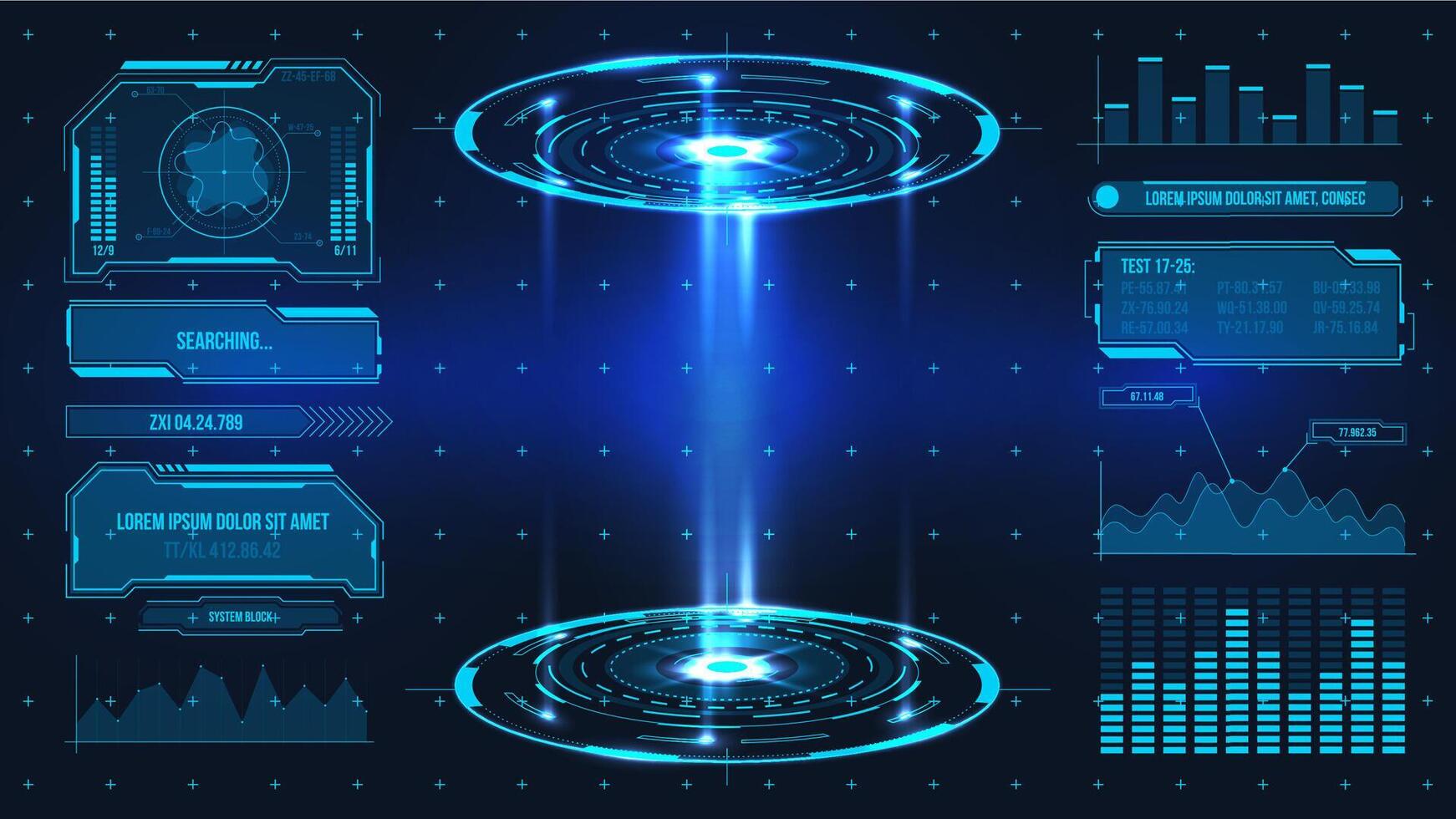 futurista plataforma. holograma pódio e digital dados gráficos e quadros para produtos ficar de pé ou jogos ui. futuro tecnologia sci fi vetor etapa