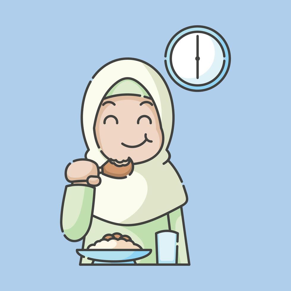 Ramadã atividade menina vetor artes. islâmico Atividades dentro diário. desenho animado personagem para crianças