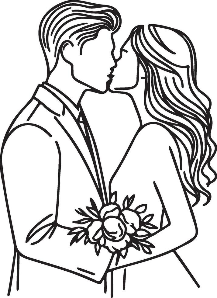 uma casal se beijando linha ilustração. vetor