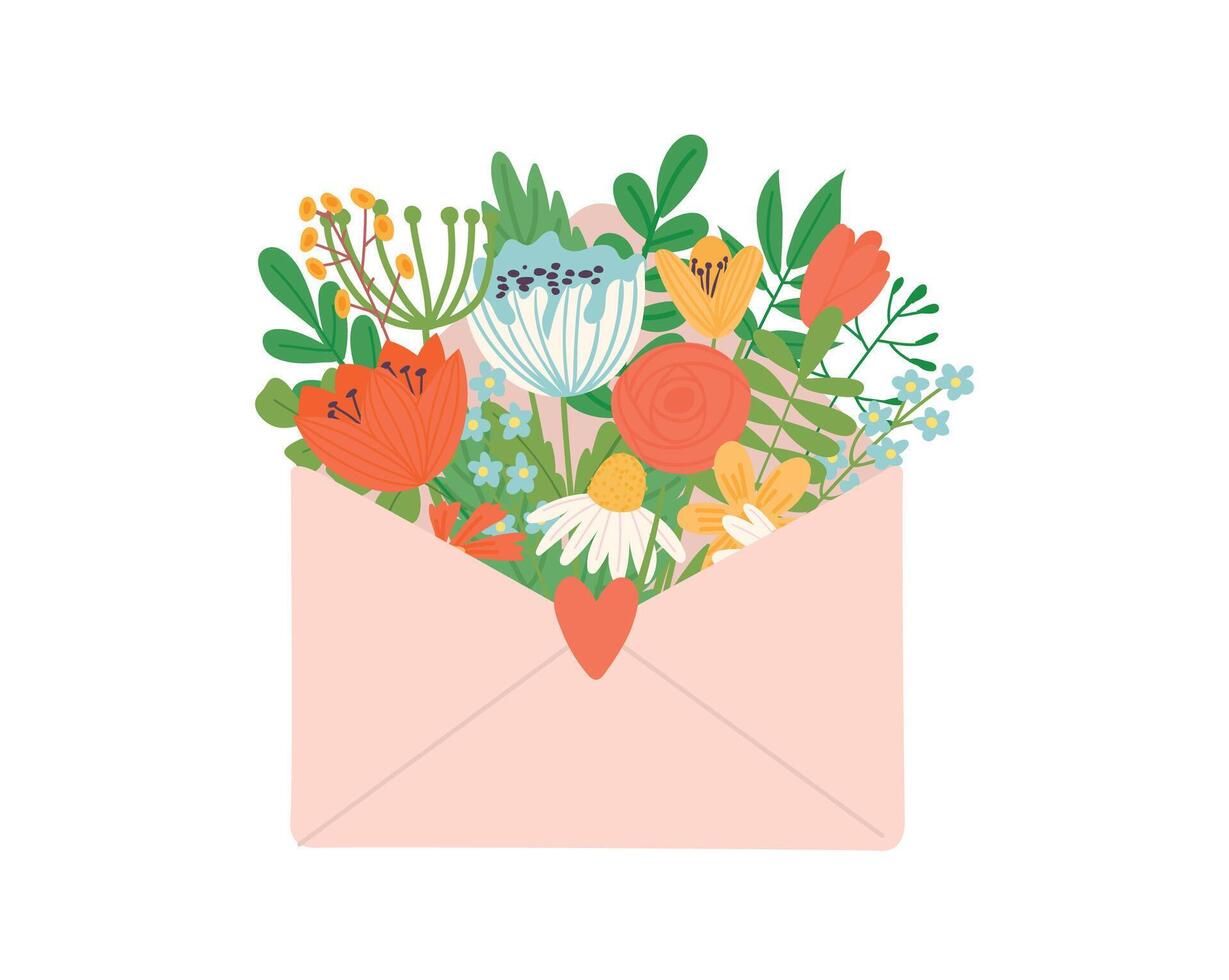 flor dentro carta correspondência, presente e presente vetor