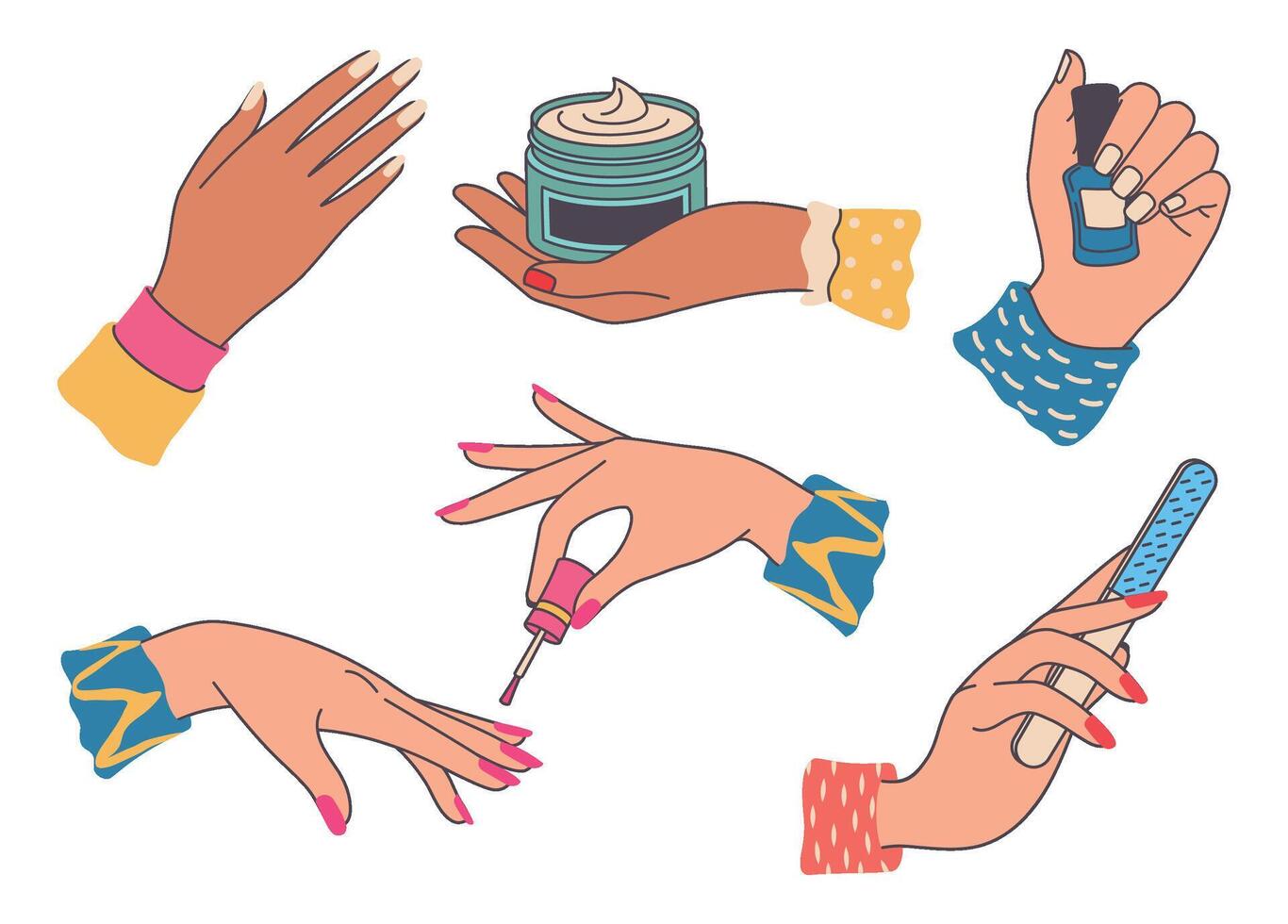 fêmea mãos com manicure, beleza e moda vetor