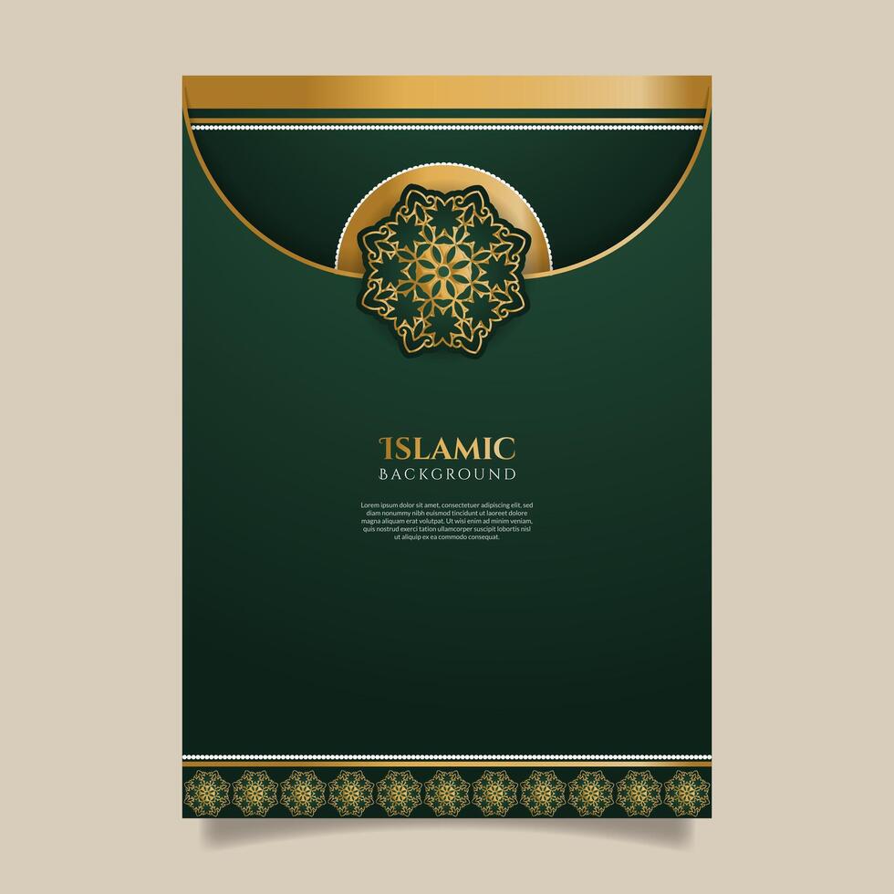 islâmico poster com Sombrio verde e ouro fundo. - vetor. vetor