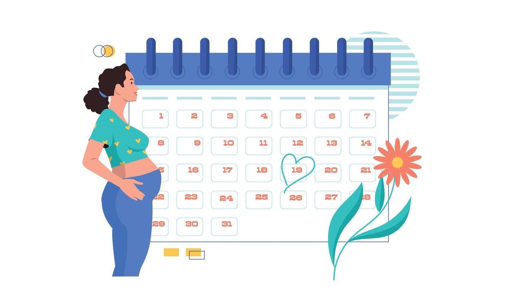 gravidez calendário. por mês contagem regressiva com grávida mulher, desenho animado ginecologia compromisso com vencimento mãe bebê. vetor ilustração