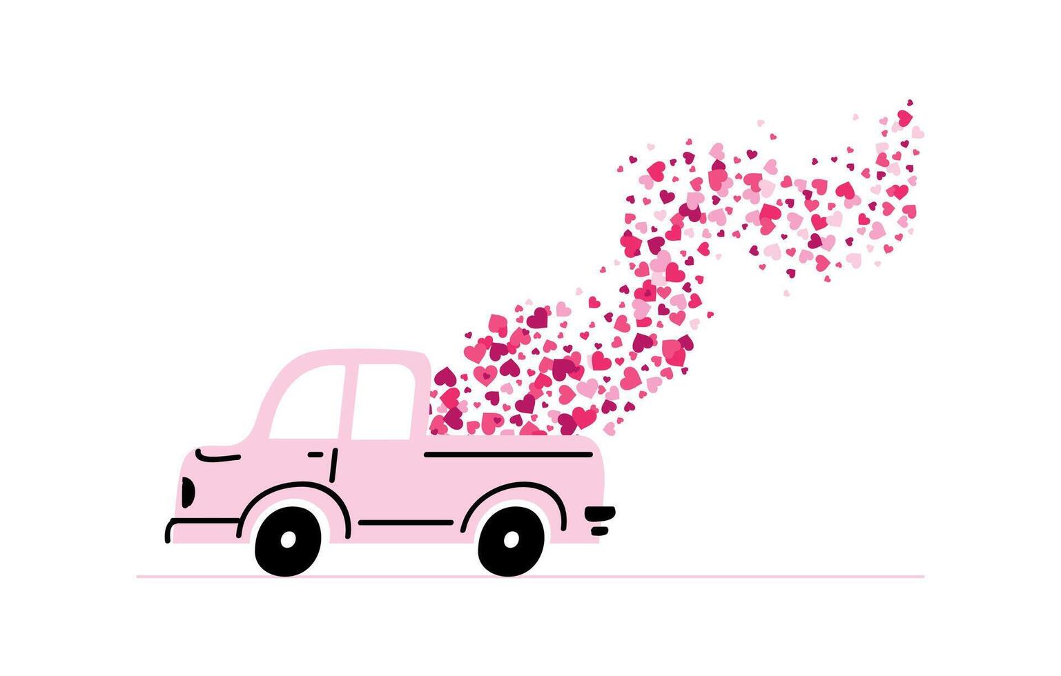 carro carrega amor coração. Rosa pegar caminhão contendo romântico Entrega. feliz feriado celebração cumprimento cartão vetor