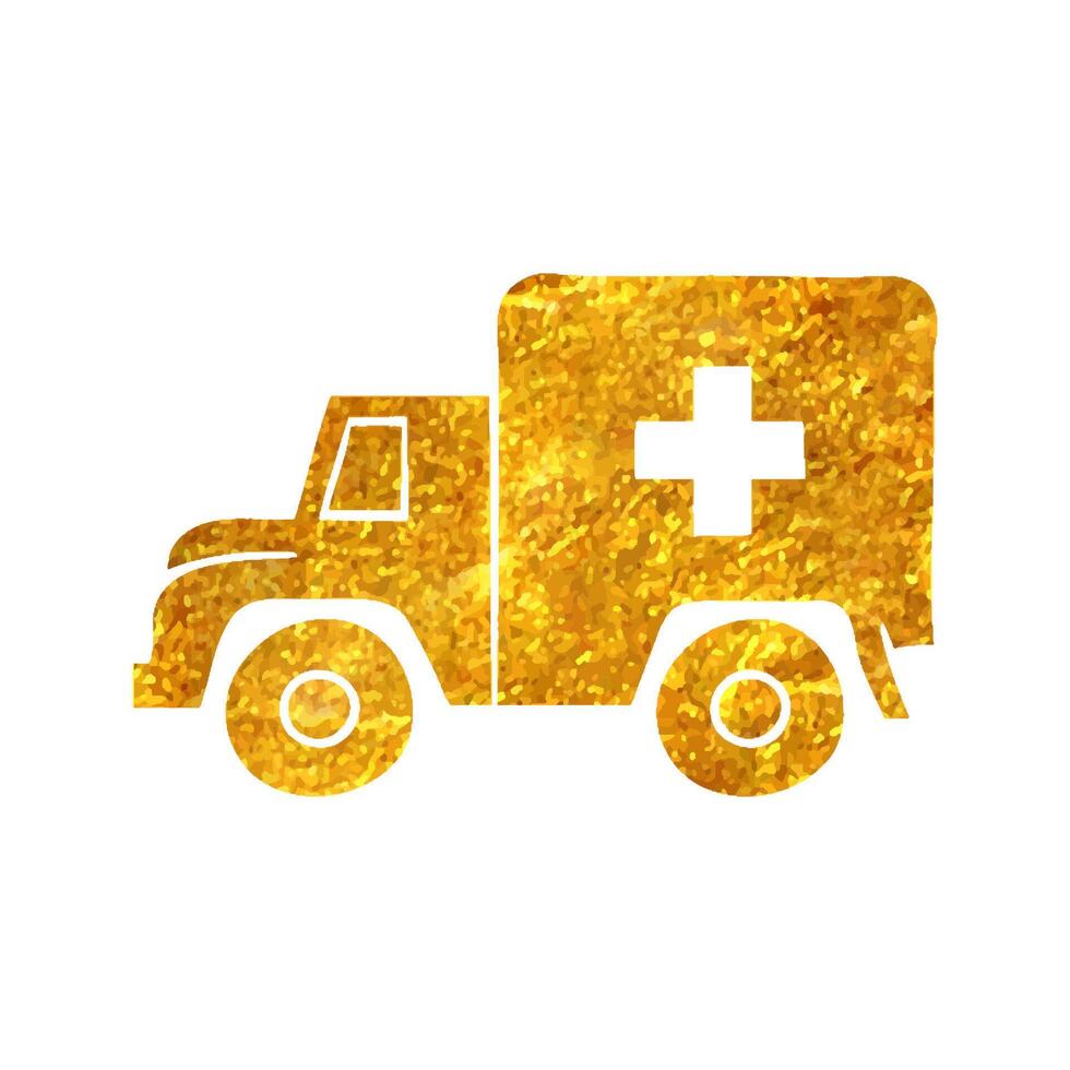 mão desenhado militares ambulância ícone dentro ouro frustrar textura vetor ilustração