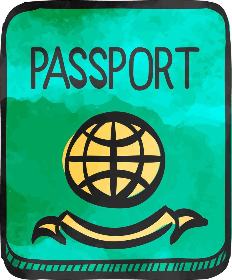 Passaporte ícone dentro aguarela estilo. vetor