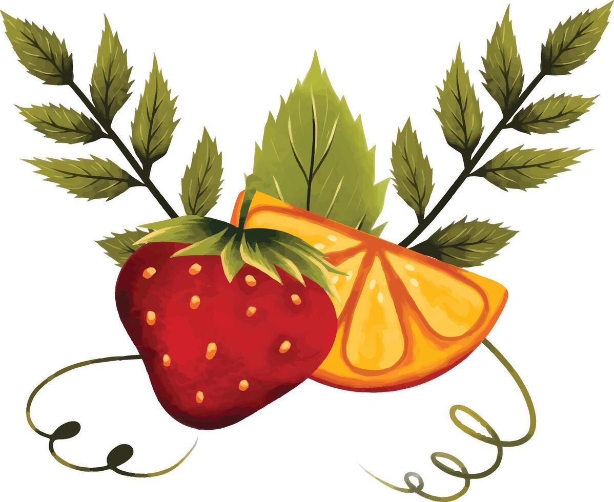fruta, morango, baga, comida, vetor, isolado, ilustração, vermelho, fresco, folha, suculento, sobremesa, natural, laranja vetor