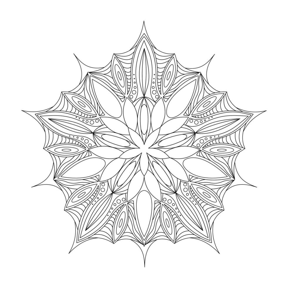 Preto e branco circular padronizar dentro a Formato do uma mandala em uma branco fundo. mehendi tatuagem enfeite mandala Projeto. coloração livro página. vetor ilustração.