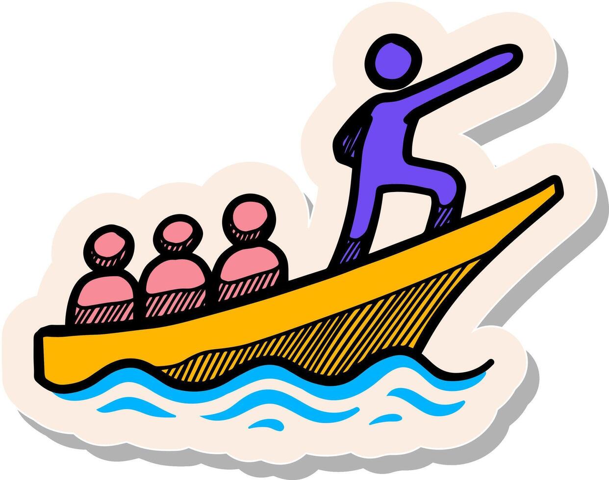 mão desenhado adesivo estilo Liderança conceito ícone homens em barco vetor ilustração