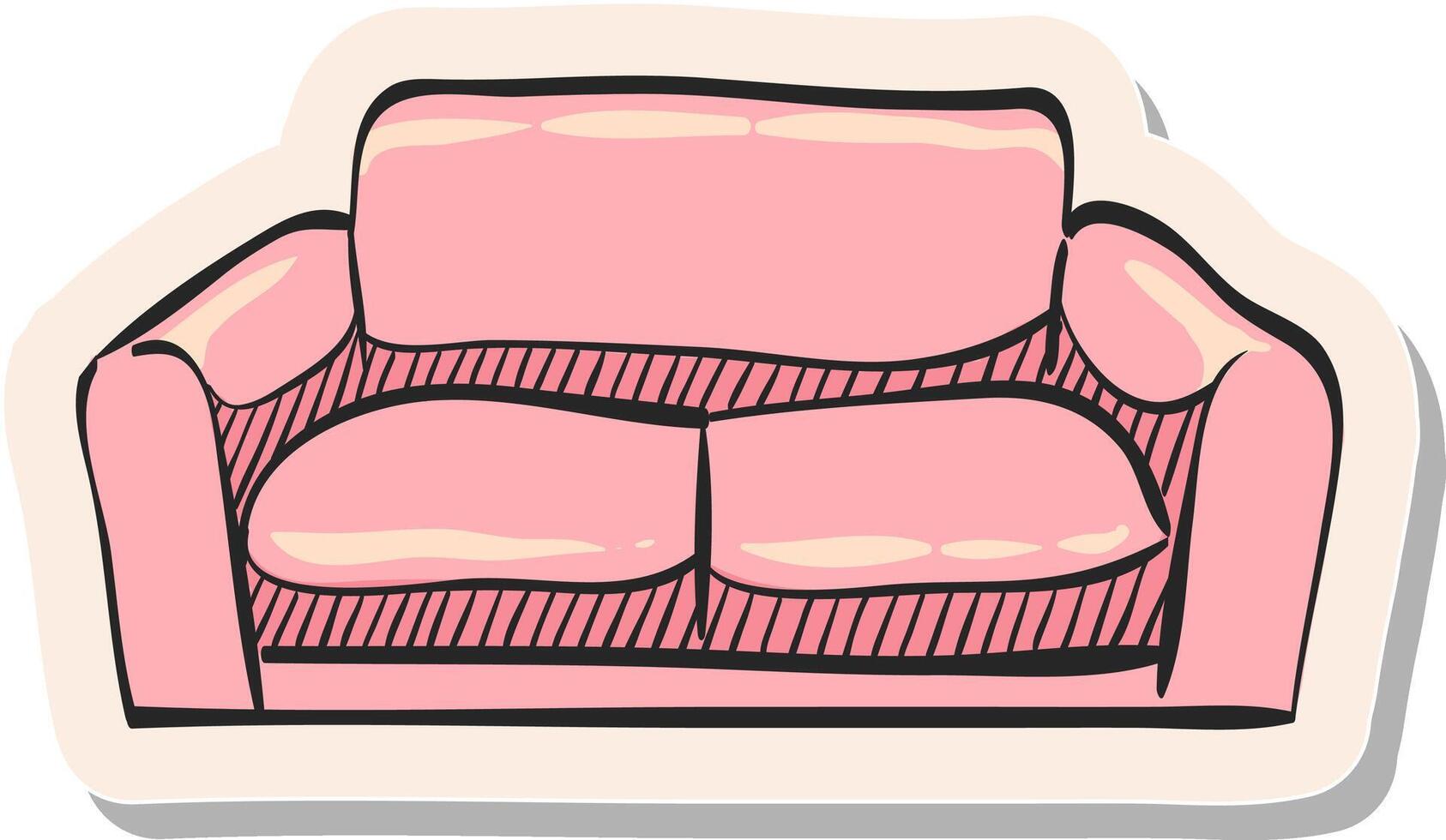mão desenhado sofá ícone dentro adesivo estilo vetor ilustração