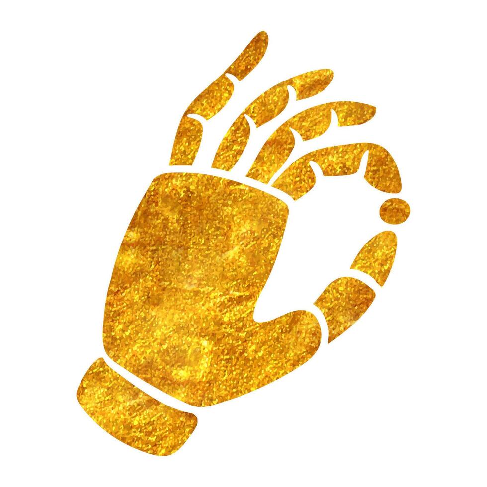 mão desenhado robótico braço segurando pequeno objeto ícone dentro ouro frustrar textura vetor ilustração