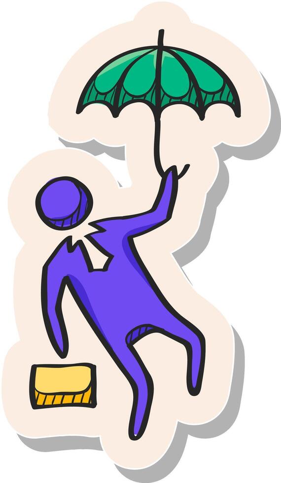 mão desenhado homem de negocios guarda-chuva ícone dentro adesivo estilo vetor ilustração