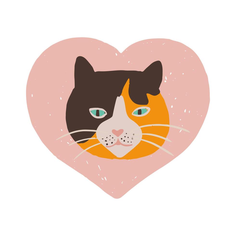 fofa mão desenhado ilustração do uma chita gatos cabeça dentro uma Rosa coração. animal amar. dia dos namorados dia. gatos impressão para animal amantes. vetor