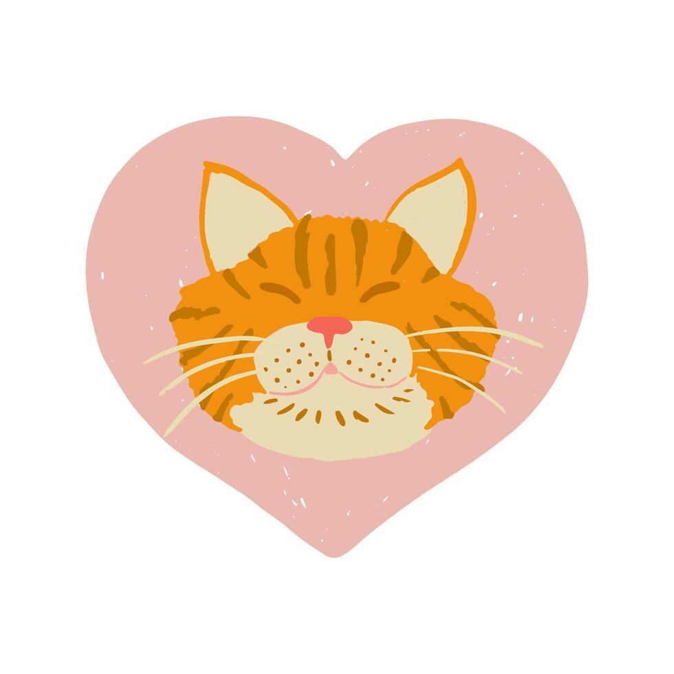 fofa mão ilustração do uma vermelho gatos cabeça dentro uma Rosa coração. animal amar. dia dos namorados dia. gatos impressão para animal amantes. vetor