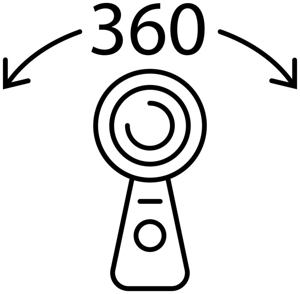 360 grau panorâmico Câmera ícone dentro fino contorno. vetor