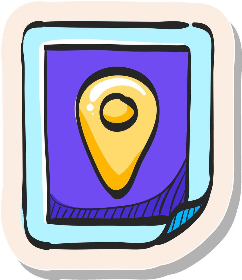 mão desenhado PIN localização mapa ícone dentro adesivo estilo vetor ilustração