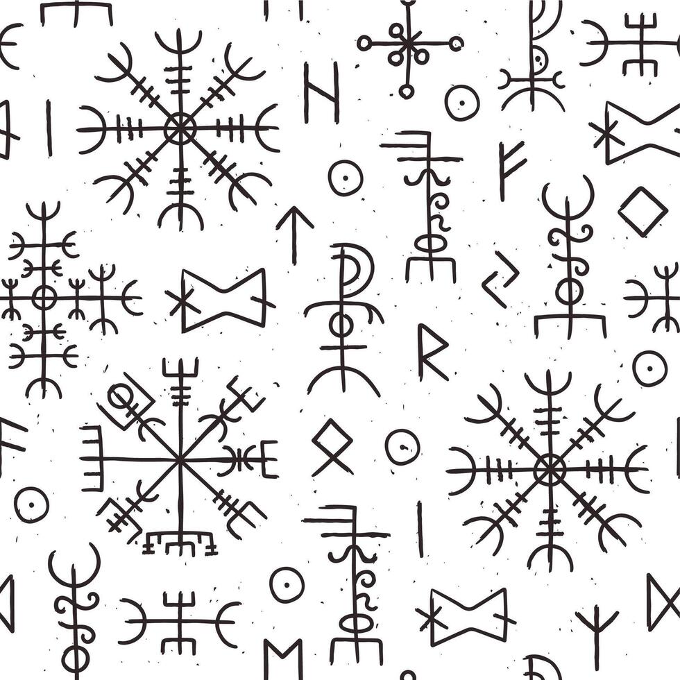 futhark runas desatado padronizar. norueguês viking oculto símbolo Projeto. Islândia esotérico e Magia velho rúnico sinais. antigo nórdico vetor textura