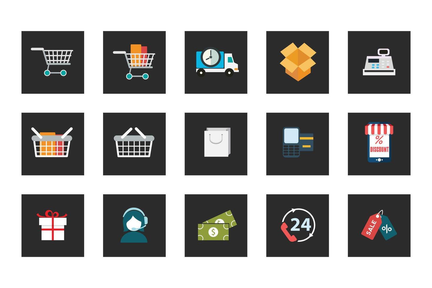 vetor coleção do colorida plano comércio eletrônico otimização ícones com cor. Projeto elementos para Móvel e rede formulários.