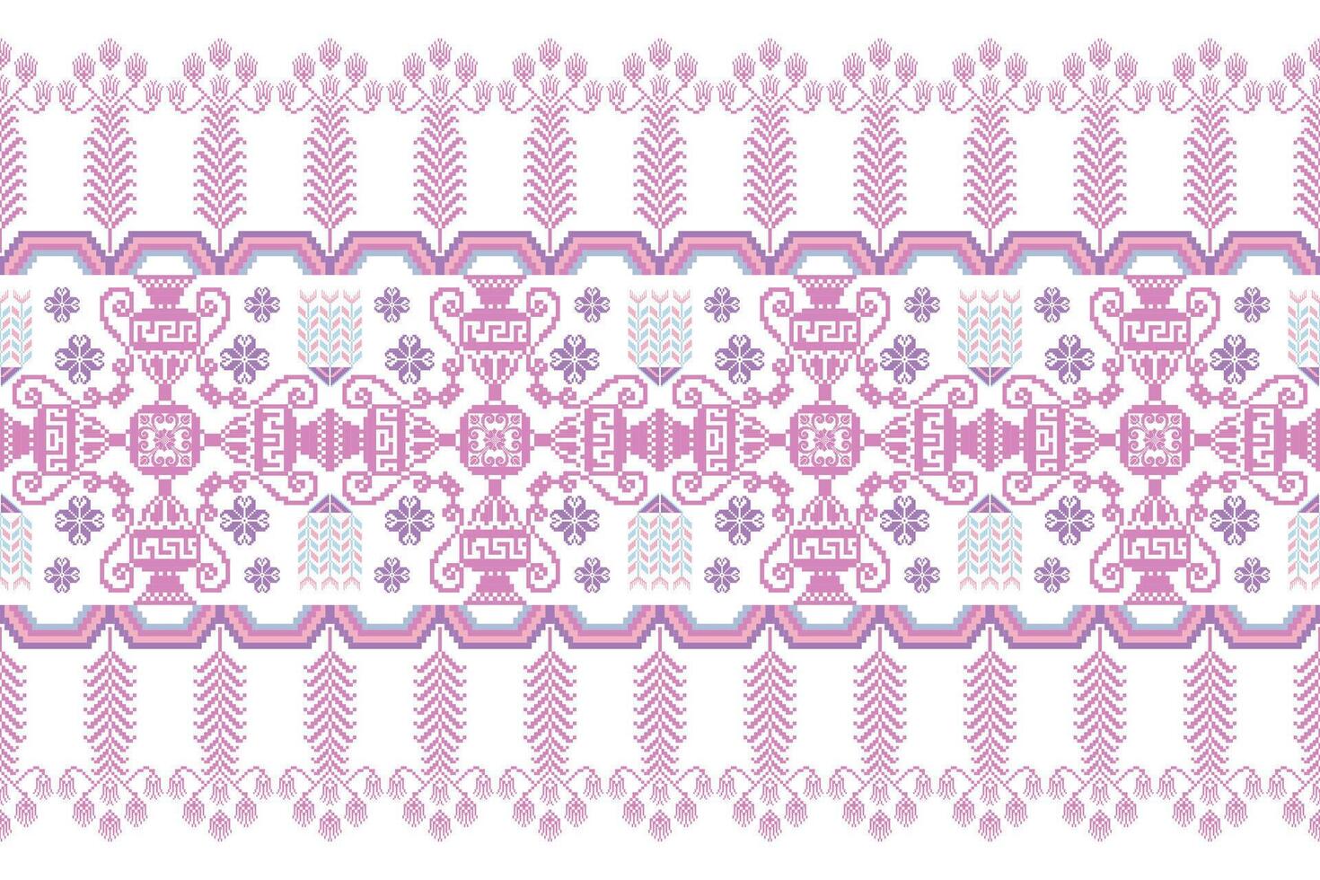 floral pixel arte padronizar em branco background.geometric étnico oriental bordado vetor ilustração.pixel estilo, abstrato fundo, cruz costura.design para textura, tecido, pano, lenço, mesa corredor.