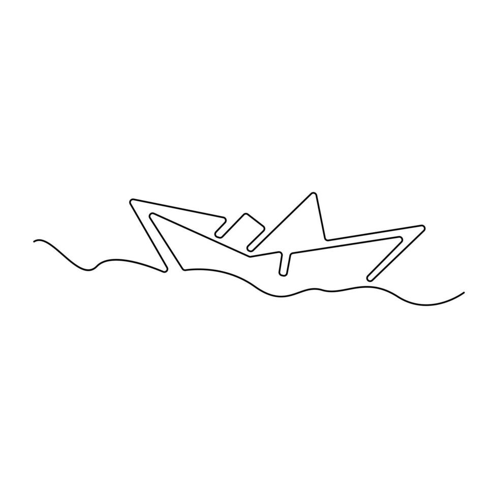 estético papel barco 1 contínuo linha desenhando origami construir conceito vetor ilustração e minimalista
