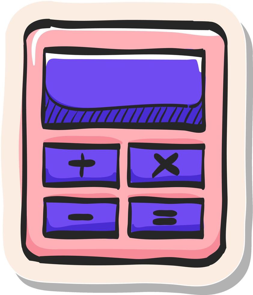 mão desenhado calculadora ícone dentro adesivo estilo vetor ilustração