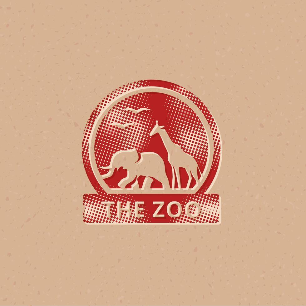 jardim zoológico portão meio-tom estilo ícone com grunge fundo vetor ilustração