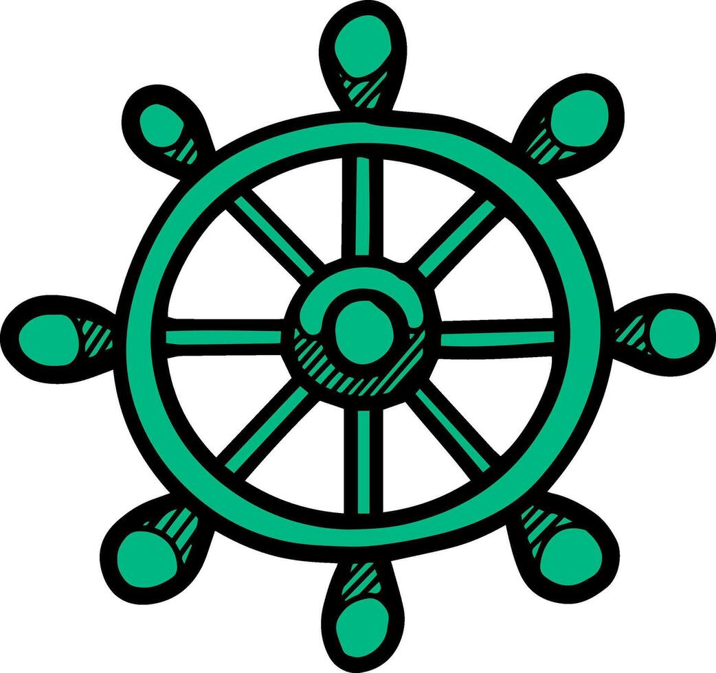 navio direção roda ícone estilo mão desenhado cor vetor ilustração