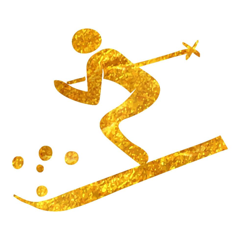 mão desenhado esqui ícone dentro ouro frustrar textura vetor ilustração