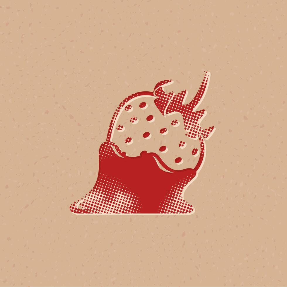 morango chocolate meio-tom estilo ícone com grunge fundo vetor ilustração