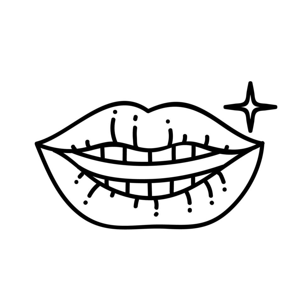 sorridente boca e dentes ícone. mão desenhado vetor ilustração. editável linha AVC.