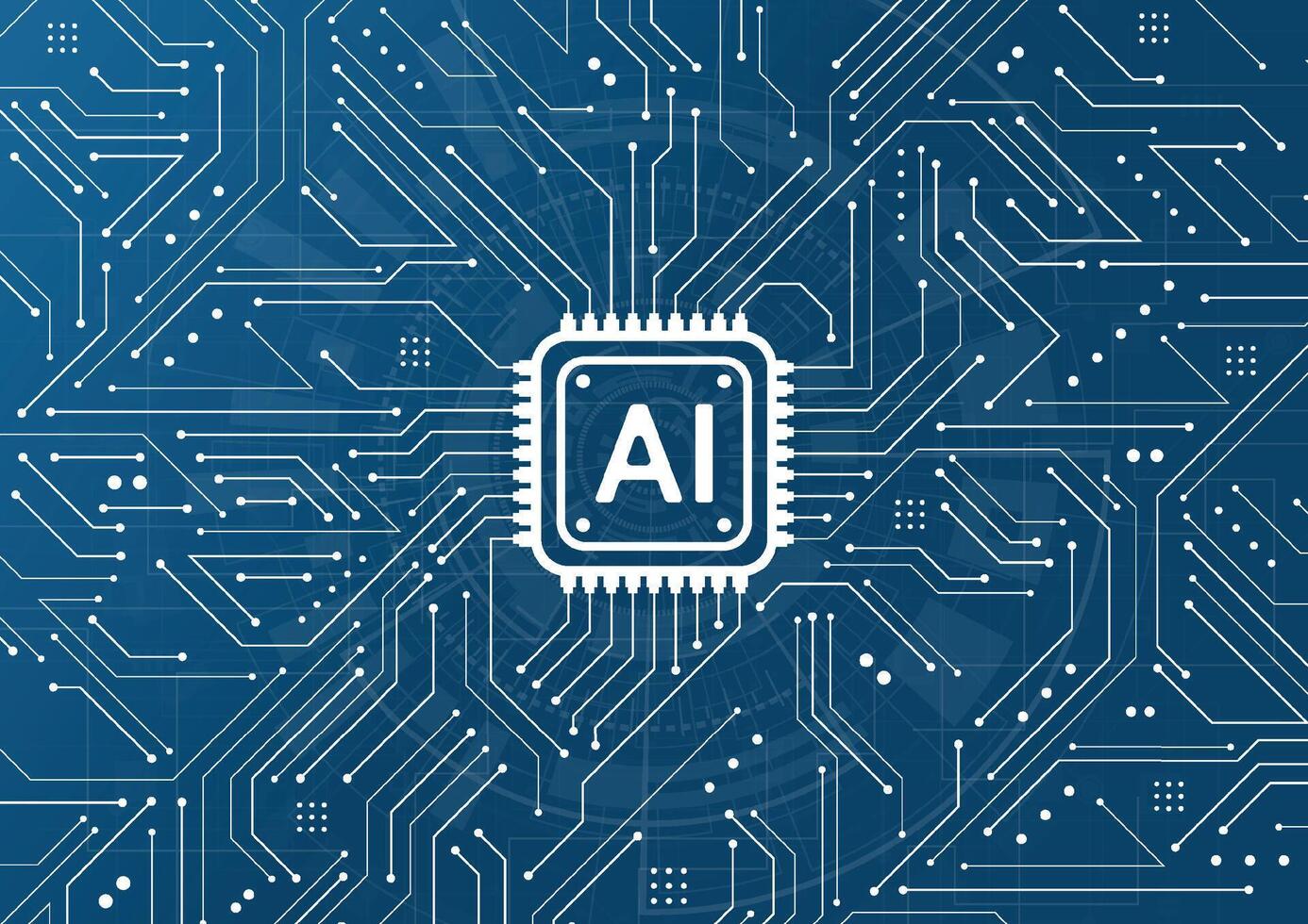 chipset de inteligência artificial na placa de circuito em arte de tecnologia de conceito futurista para web, banner, cartão, capa. ilustração vetorial vetor